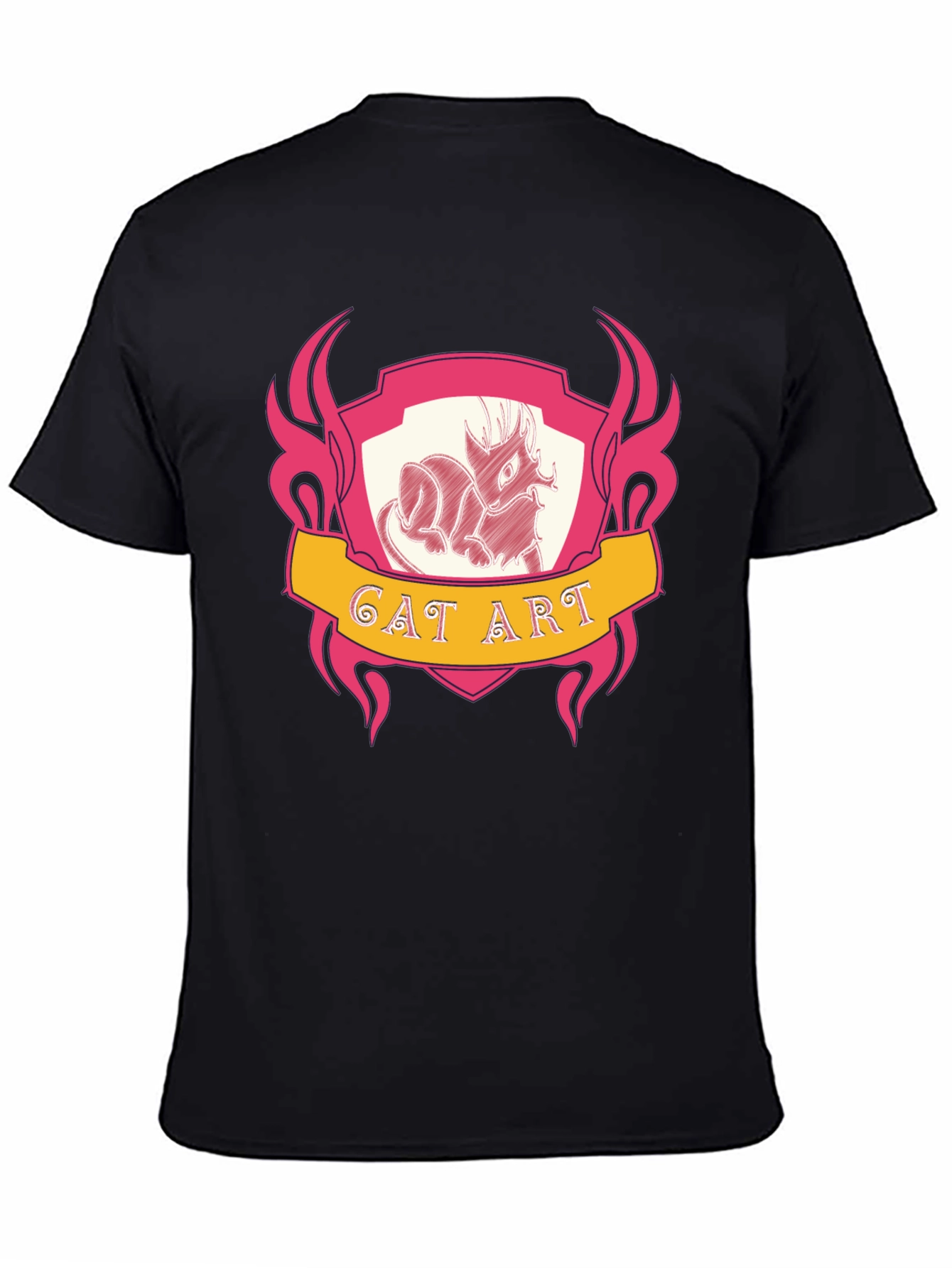 Cat Art Graphic Tee - Black Cotton T-Shirt