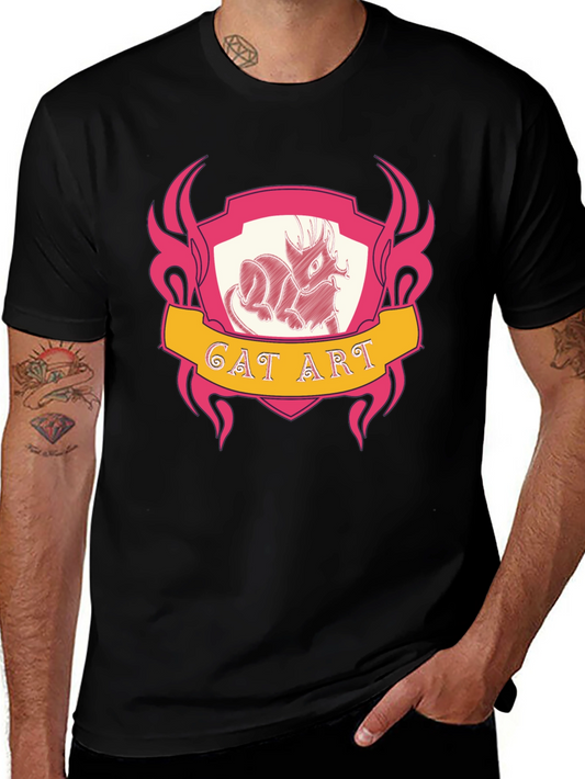 Cat Art Graphic Tee - Black Cotton T-Shirt