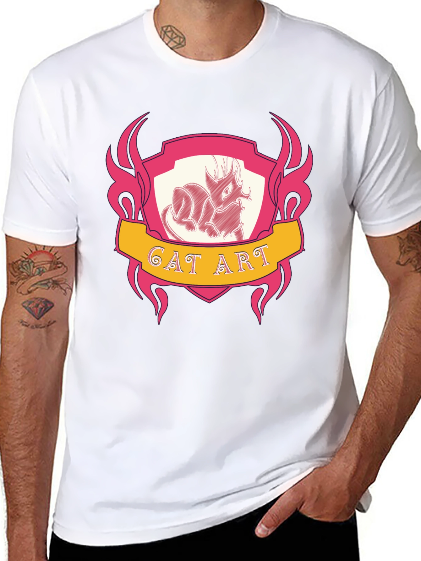 Cat Art Graphic Tee - Black Cotton T-Shirt