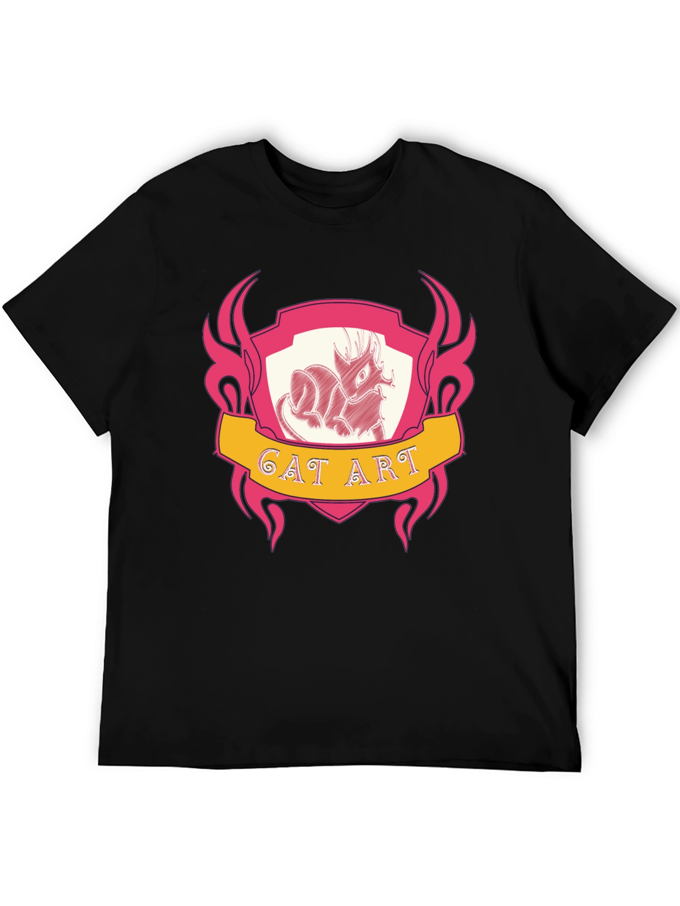 Cat Art Graphic Tee - Black Cotton T-Shirt