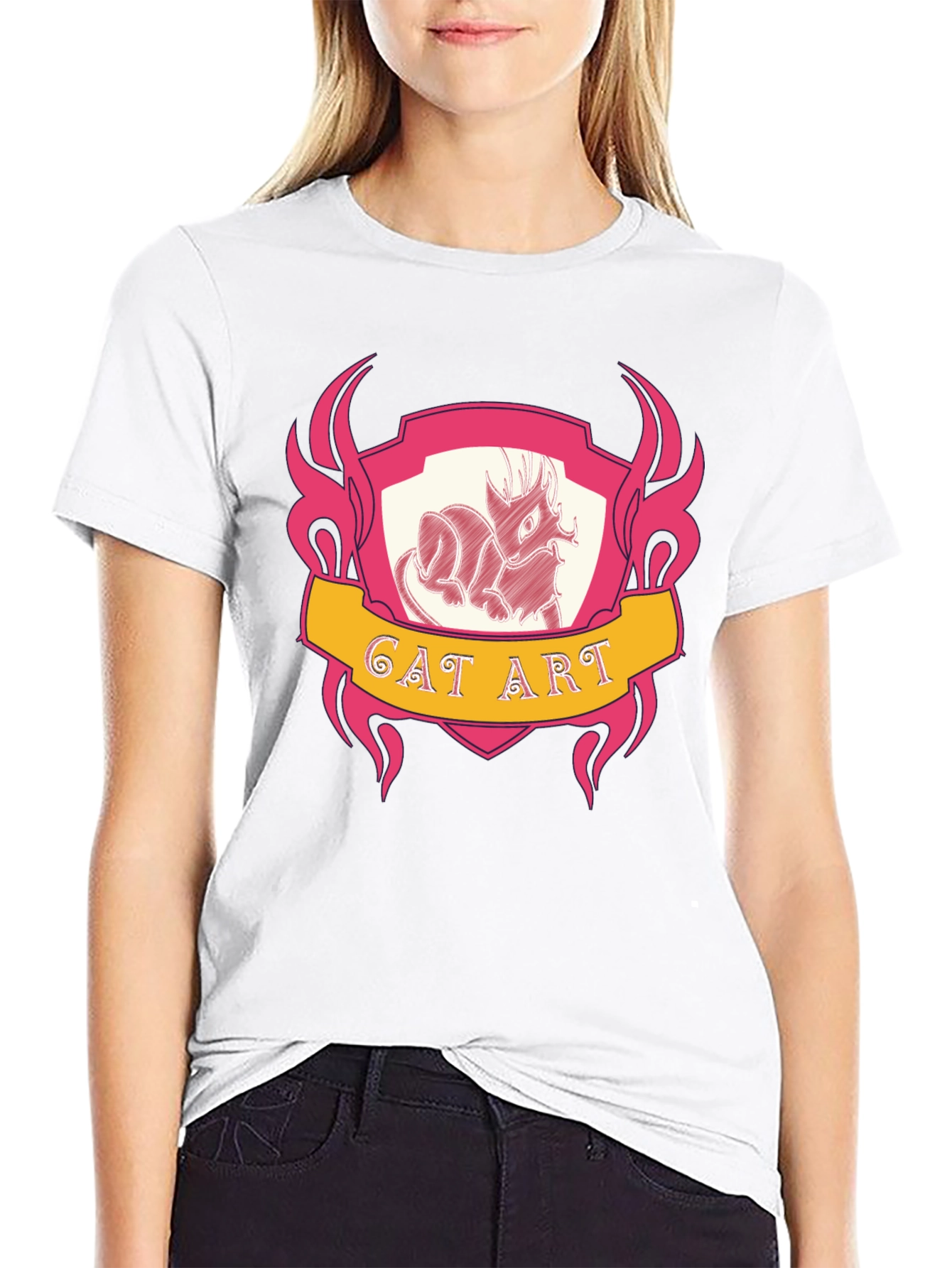 Cat Art Graphic Tee - Black Cotton T-Shirt