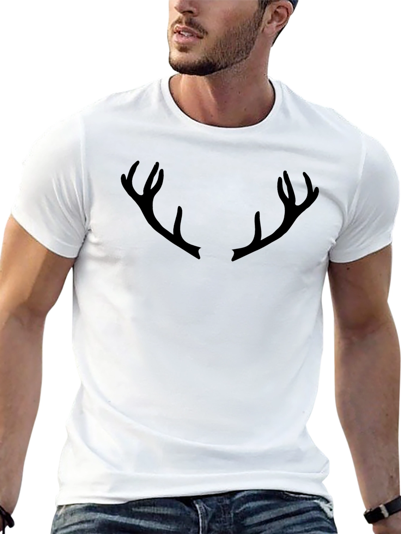 Mens Black T-Shirt with Antler Design