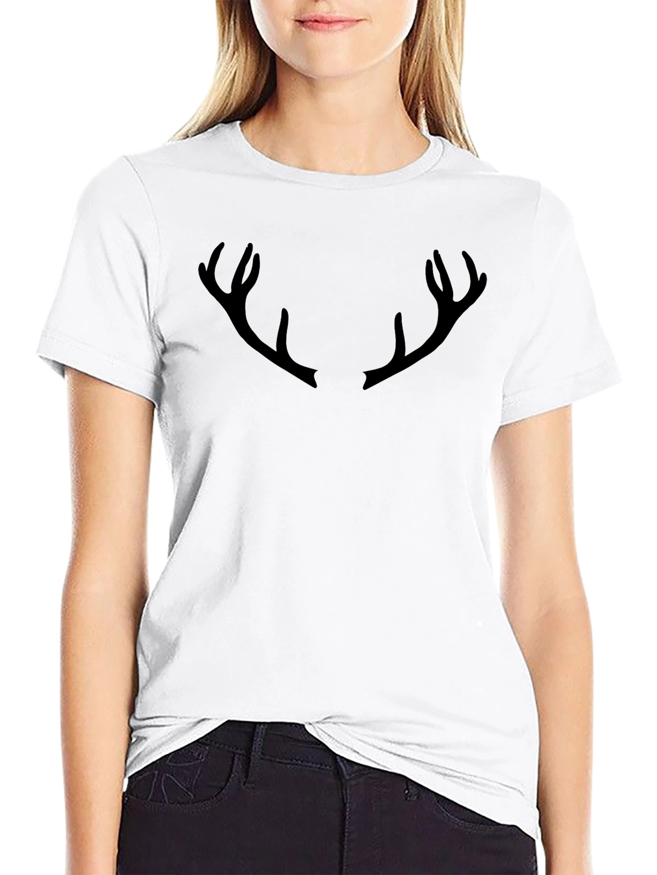 Mens Black T-Shirt with Antler Design