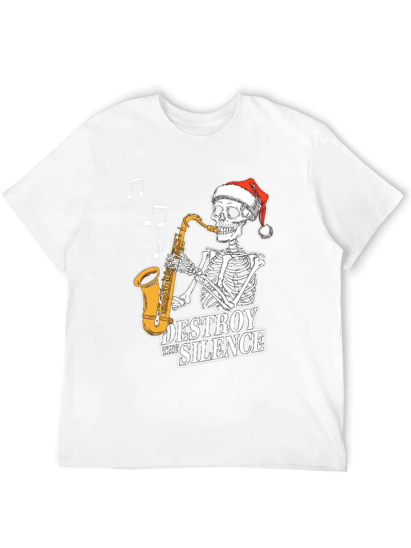 Skeleton Santa Saxophone T-Shirt - Destroy the Silence Tee