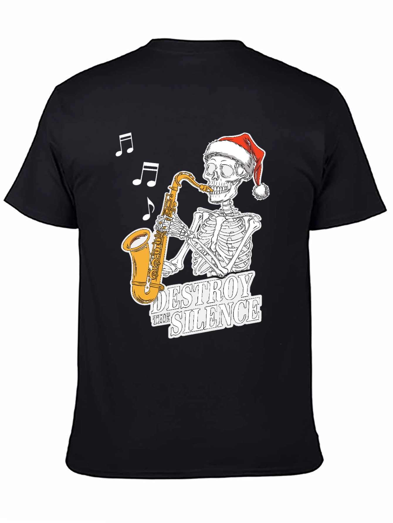 Skeleton Santa Saxophone T-Shirt - Destroy the Silence Tee