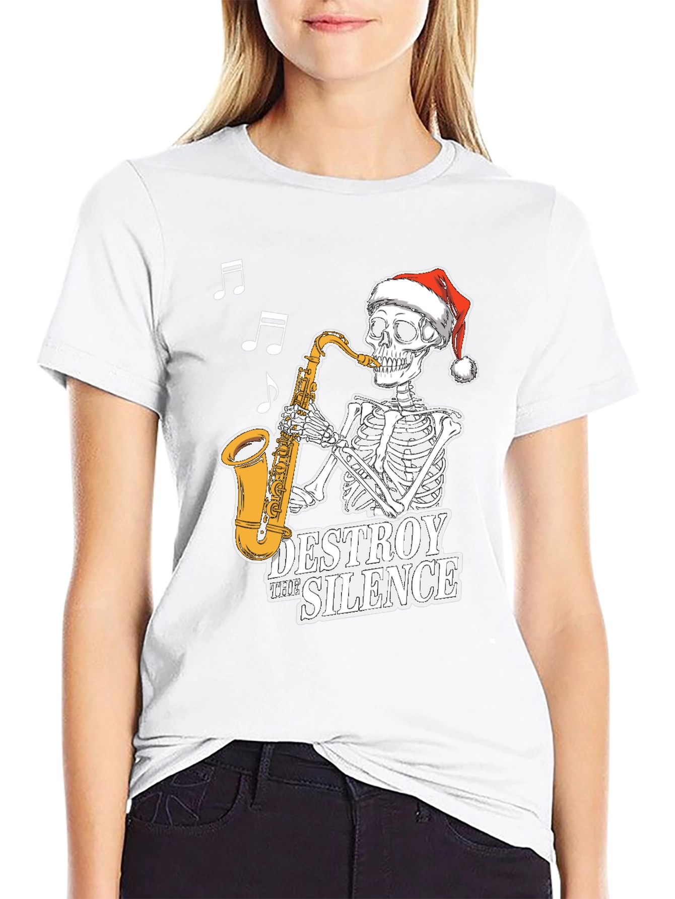 Skeleton Santa Saxophone T-Shirt - Destroy the Silence Tee