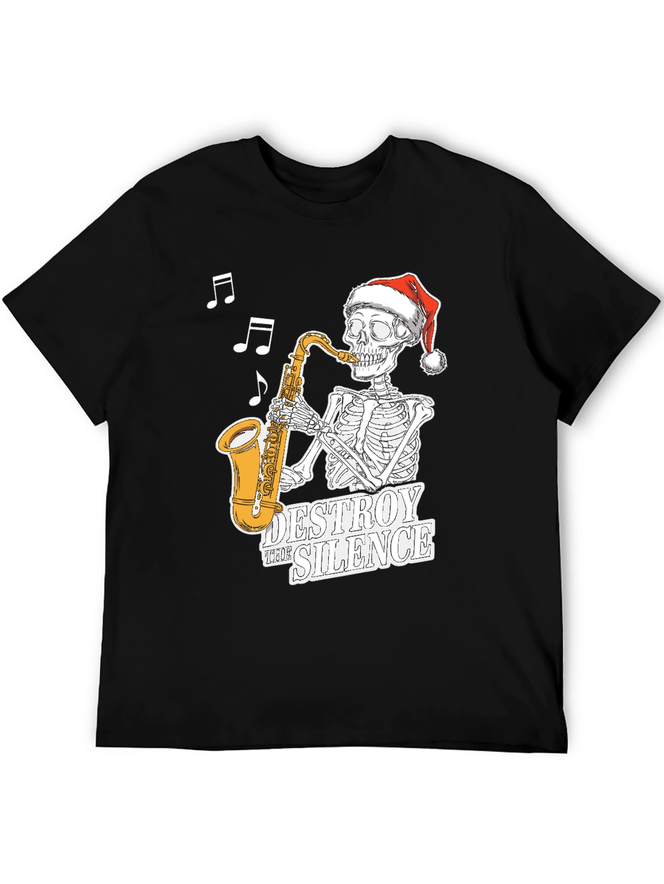 Skeleton Santa Saxophone T-Shirt - Destroy the Silence Tee