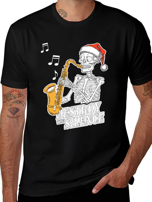 Skeleton Santa Saxophone T-Shirt - Destroy the Silence Tee