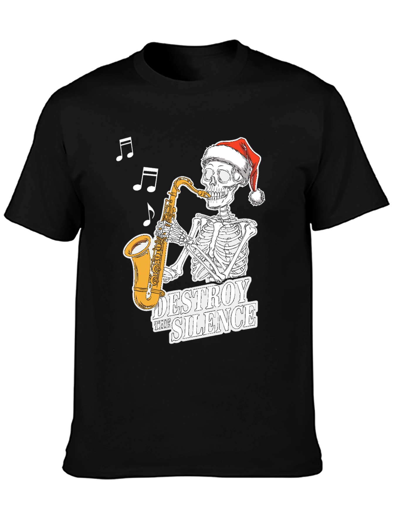 Skeleton Santa Saxophone T-Shirt - Destroy the Silence Tee
