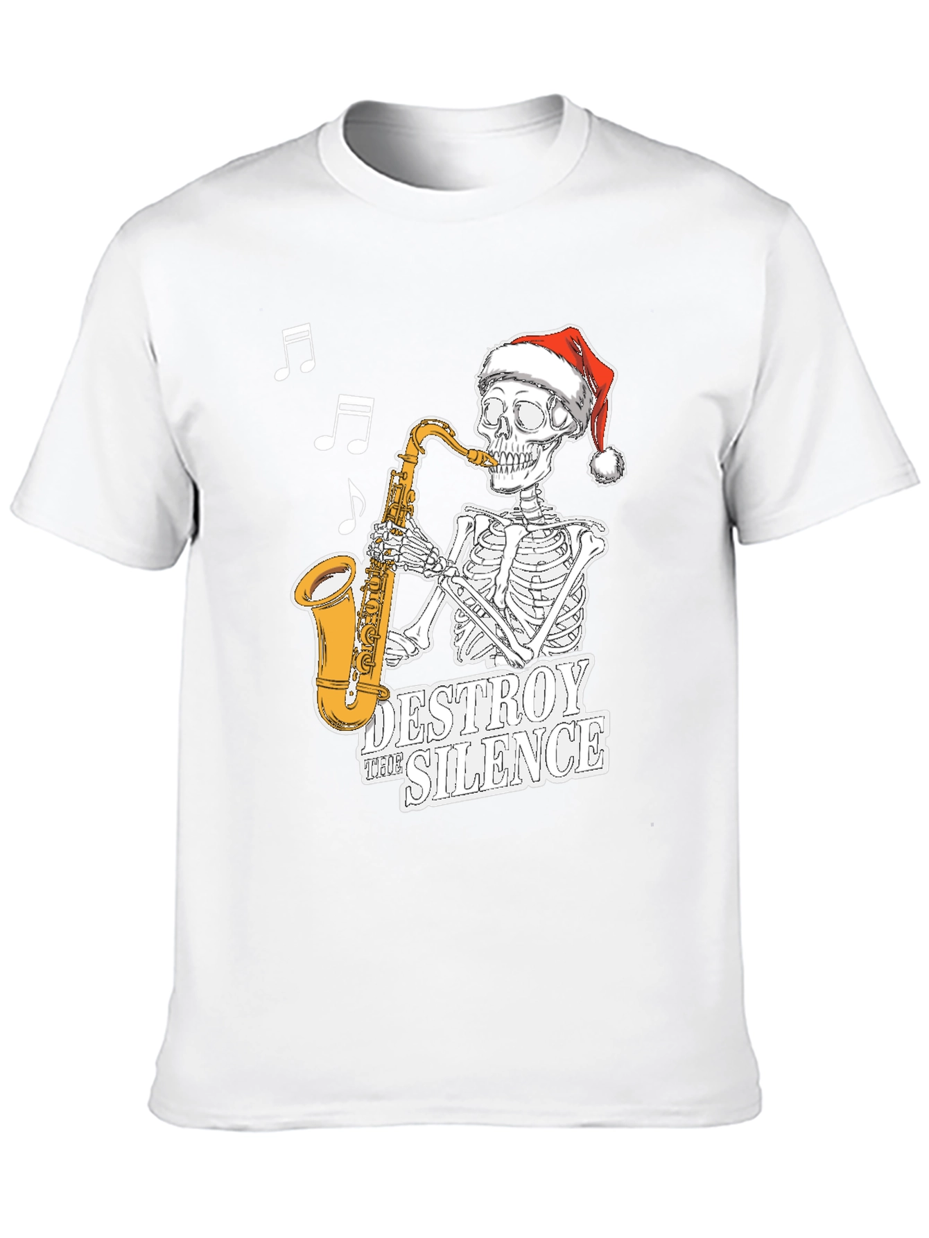 Skeleton Santa Saxophone T-Shirt - Destroy the Silence Tee