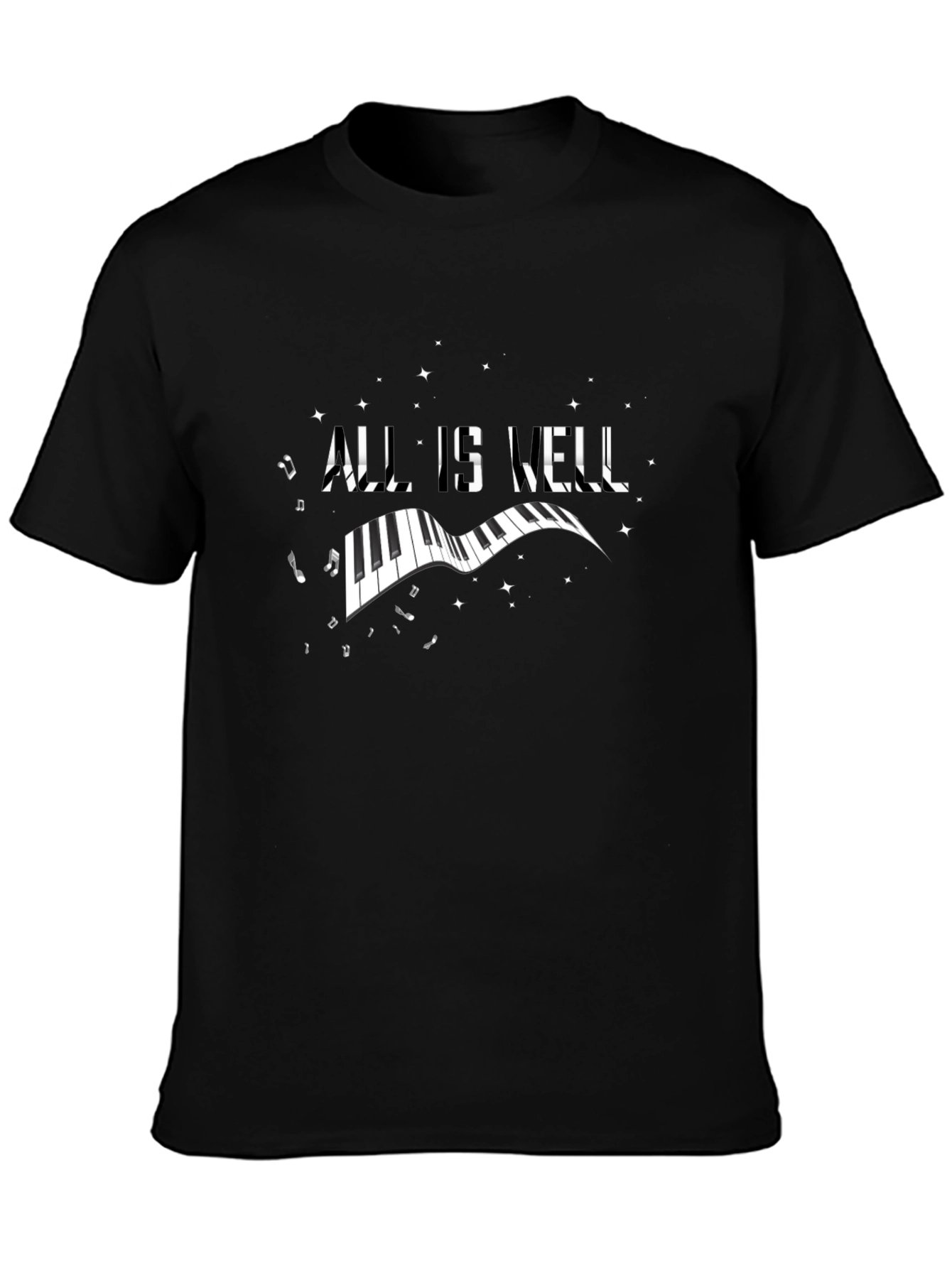 All Is Well Piano Graphic Black T-Shirt