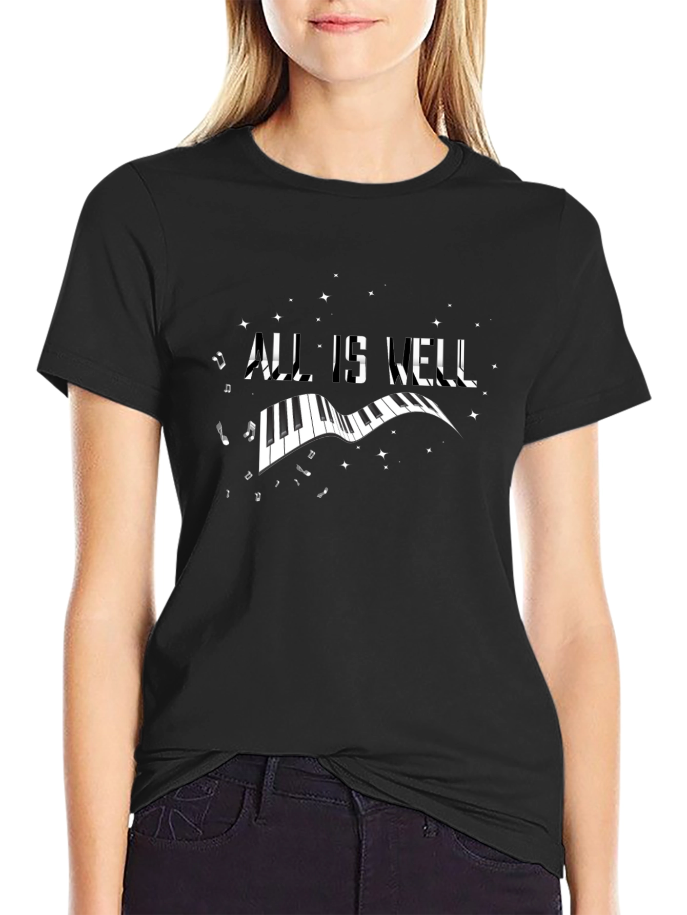 All Is Well Piano Graphic Black T-Shirt