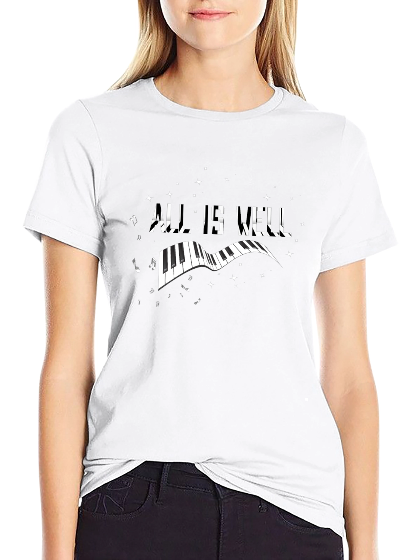 All Is Well Piano Graphic Black T-Shirt