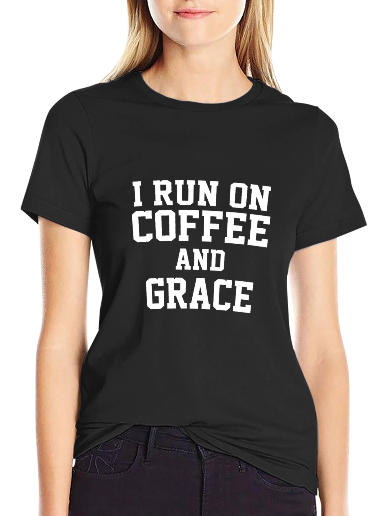 I Run on Coffee and Grace T-Shirt - Black
