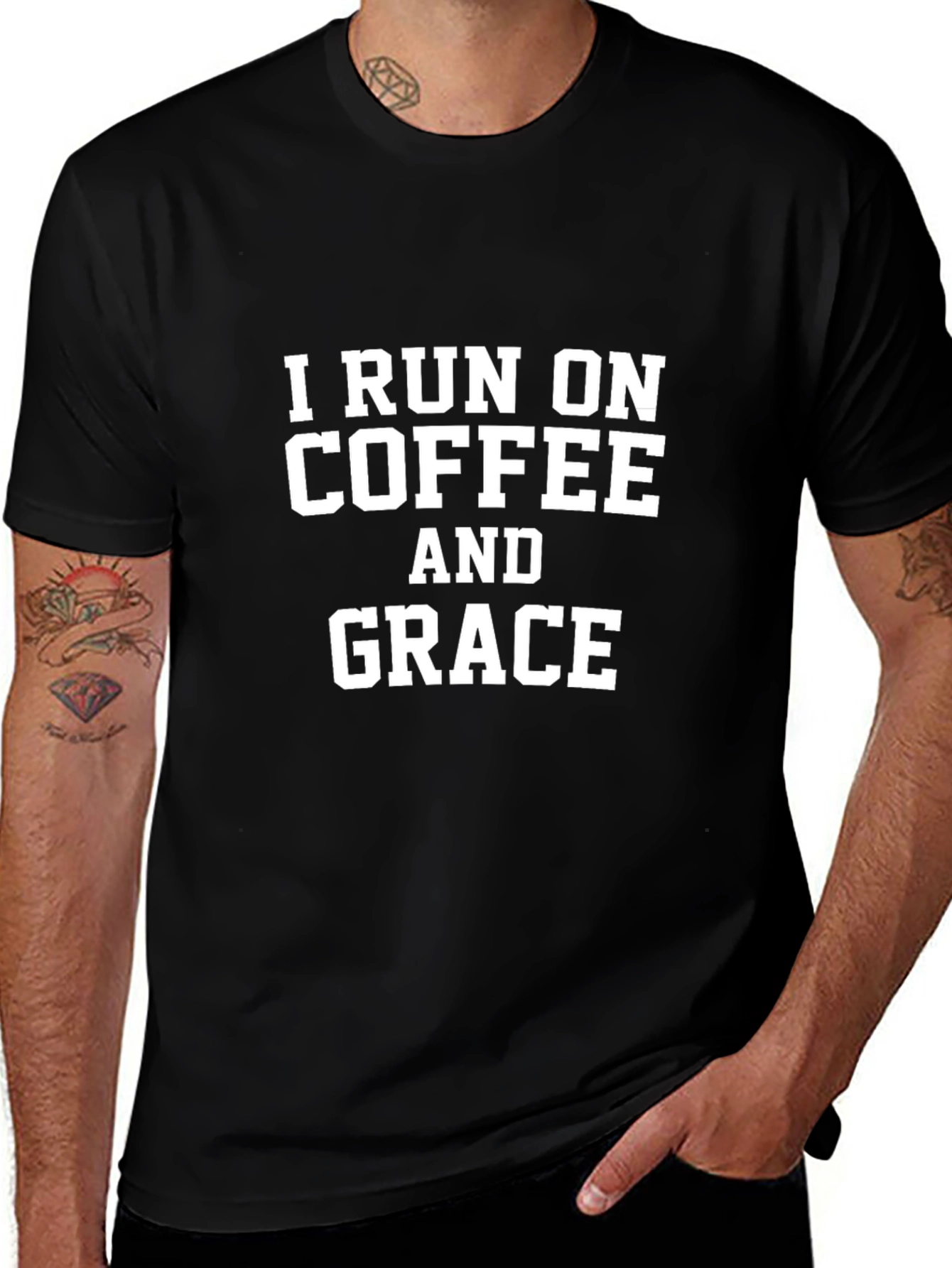 I Run on Coffee and Grace T-Shirt - Black