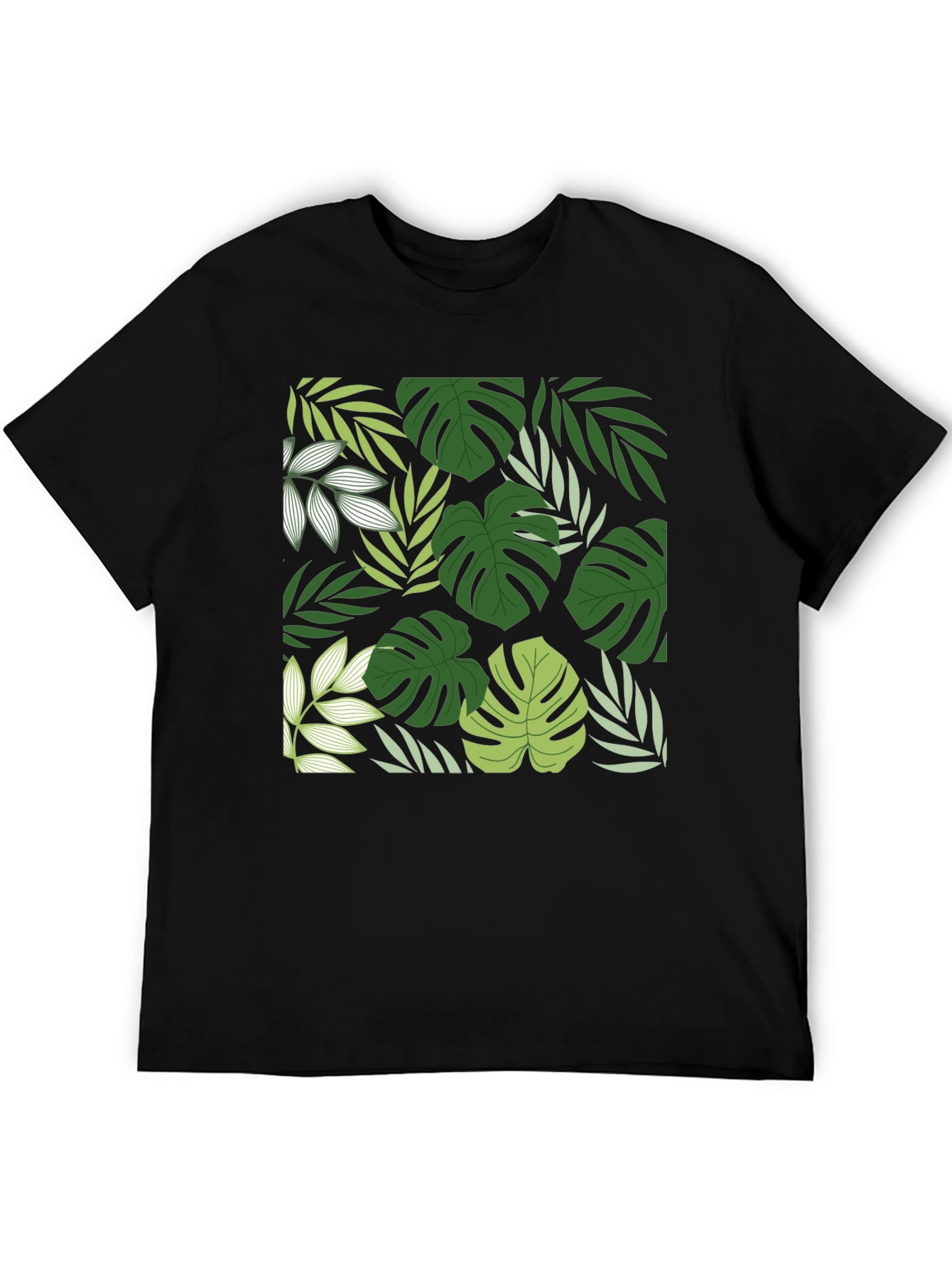 Tropical Leaf Print Black T-Shirt