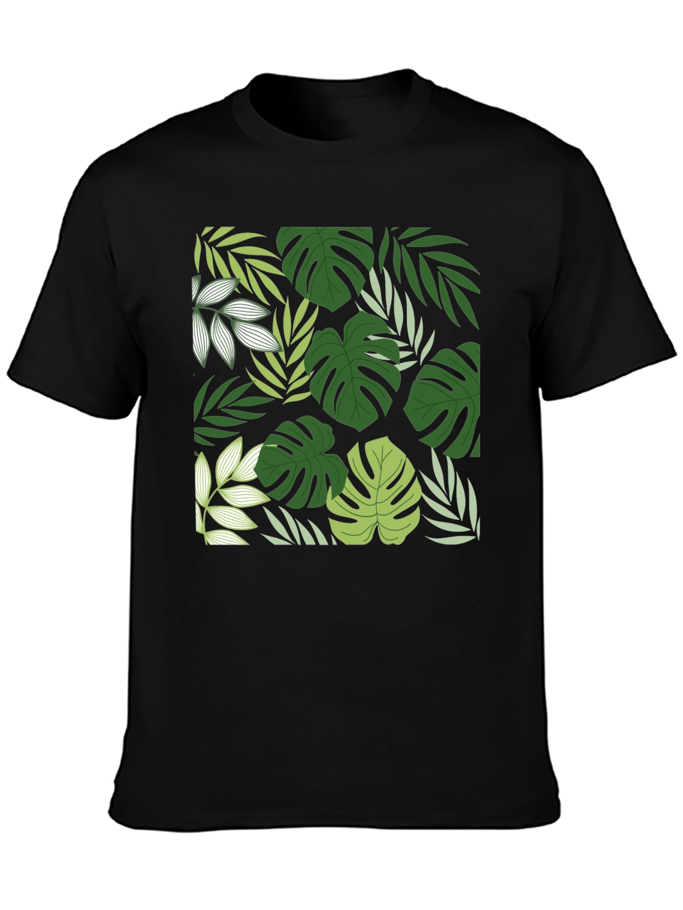 Tropical Leaf Print Black T-Shirt