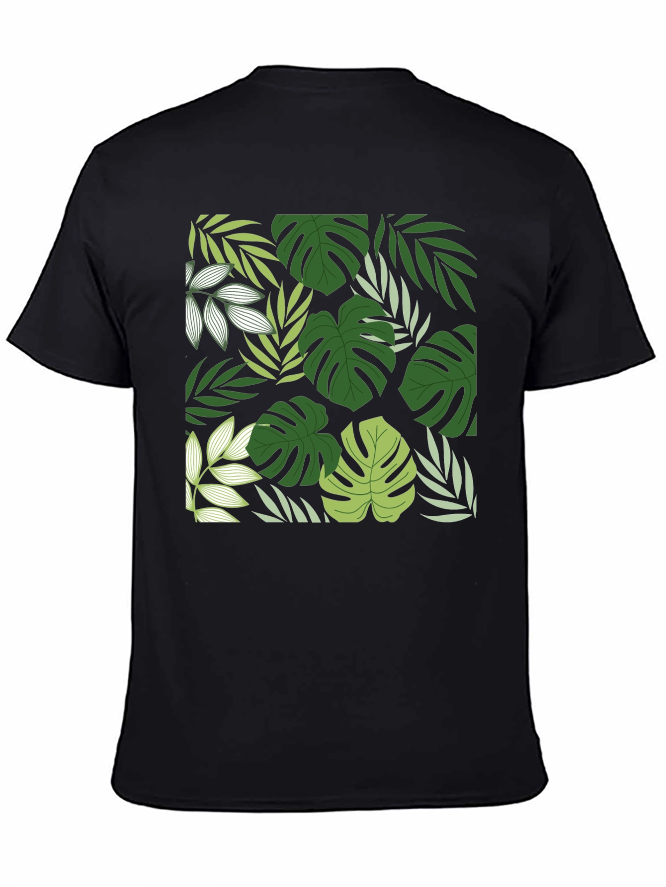 Tropical Leaf Print Black T-Shirt