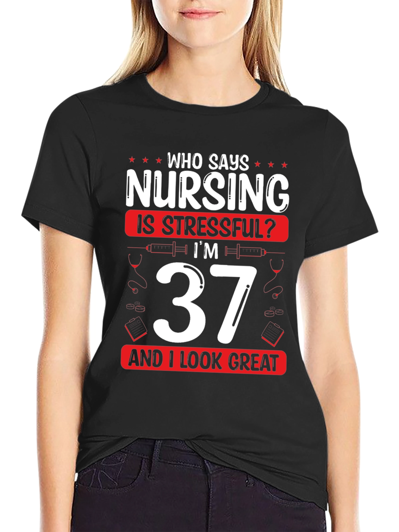 Funny Nursing 37th Birthday Black T-Shirt