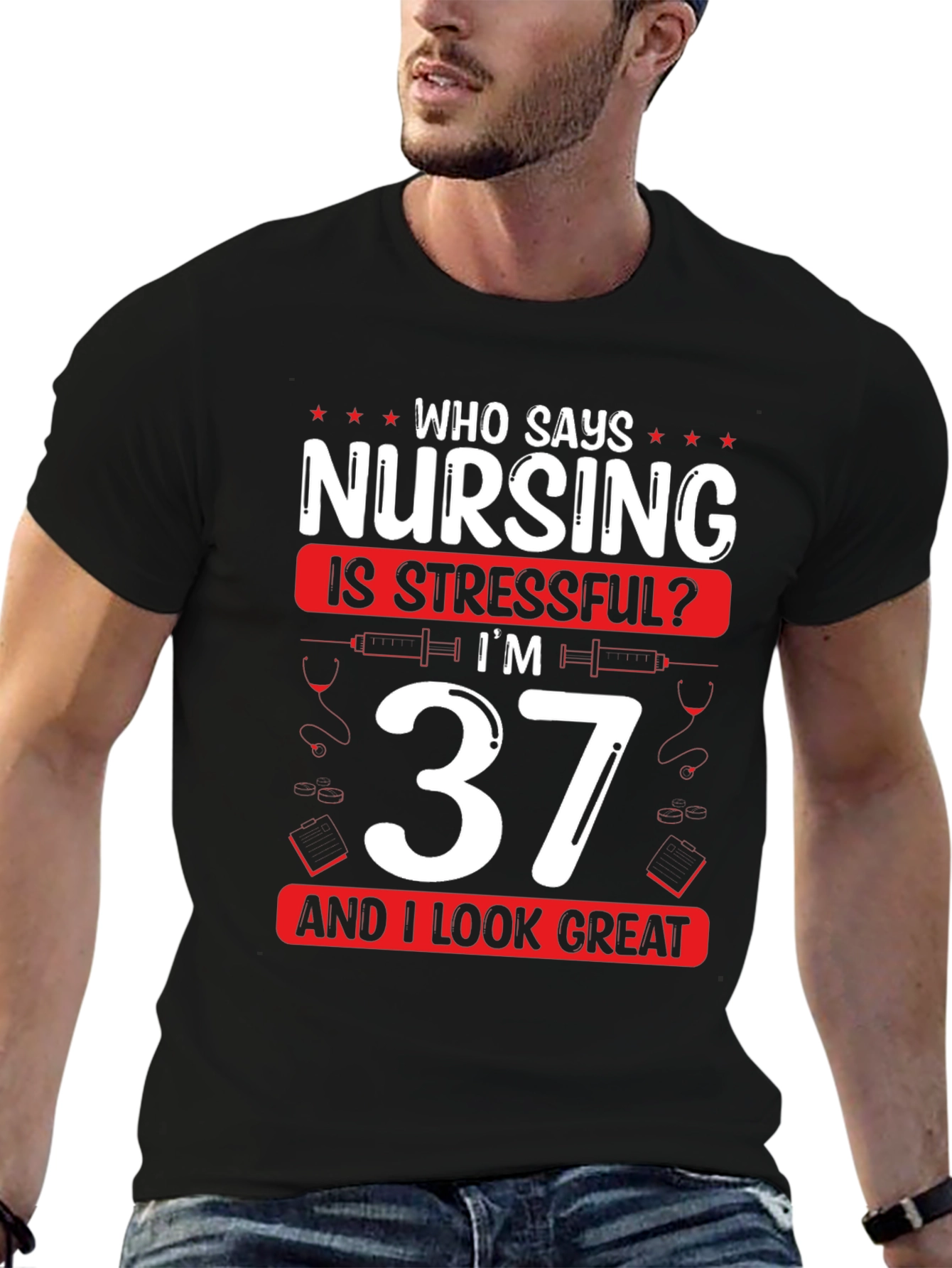 Funny Nursing 37th Birthday Black T-Shirt