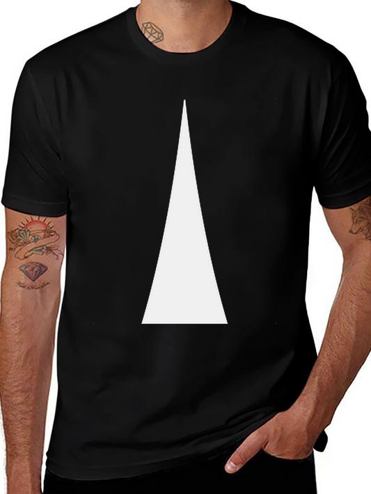 Minimalist White Triangle Graphic Tee - Black Cotton