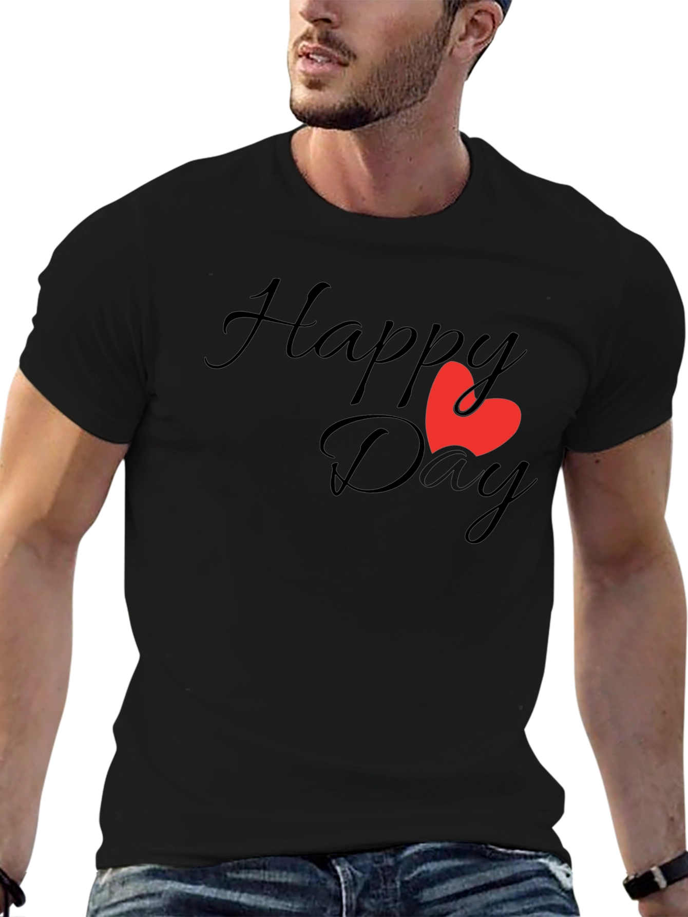 Happy Day T-Shirt - Classic Black Tee with Heart