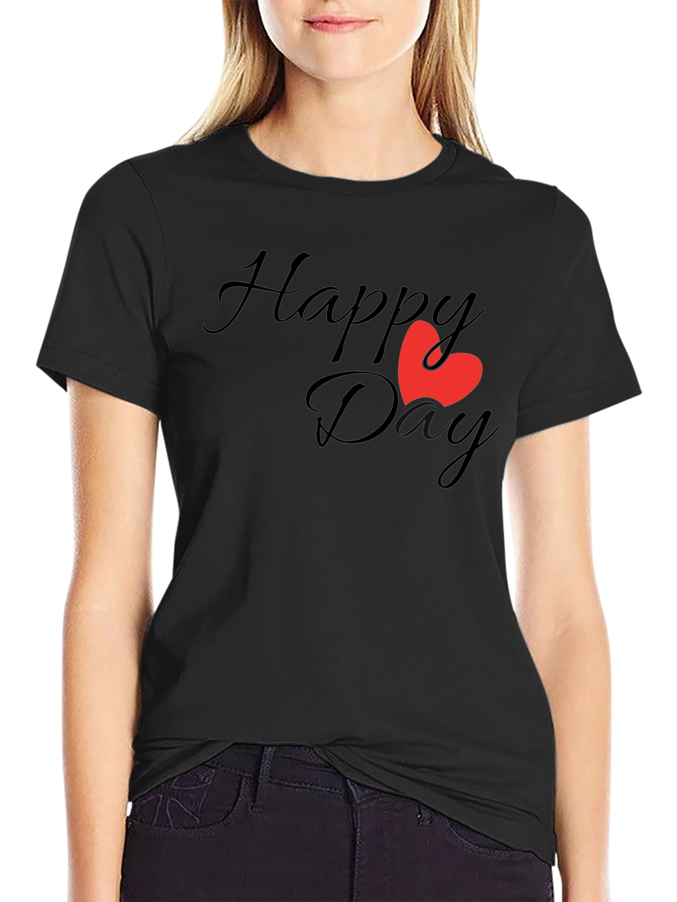 Happy Day T-Shirt - Classic Black Tee with Heart