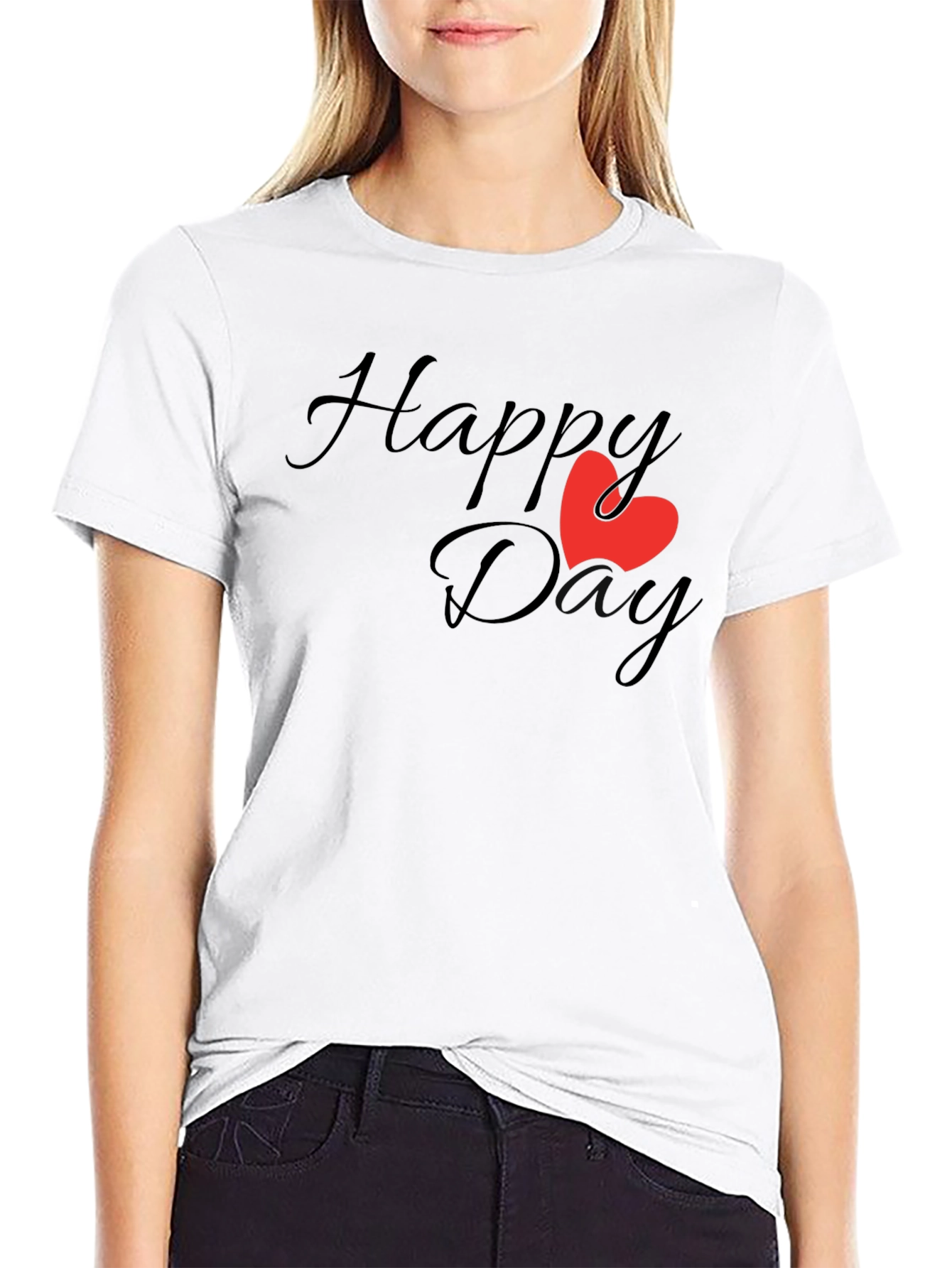 Happy Day T-Shirt - Classic Black Tee with Heart