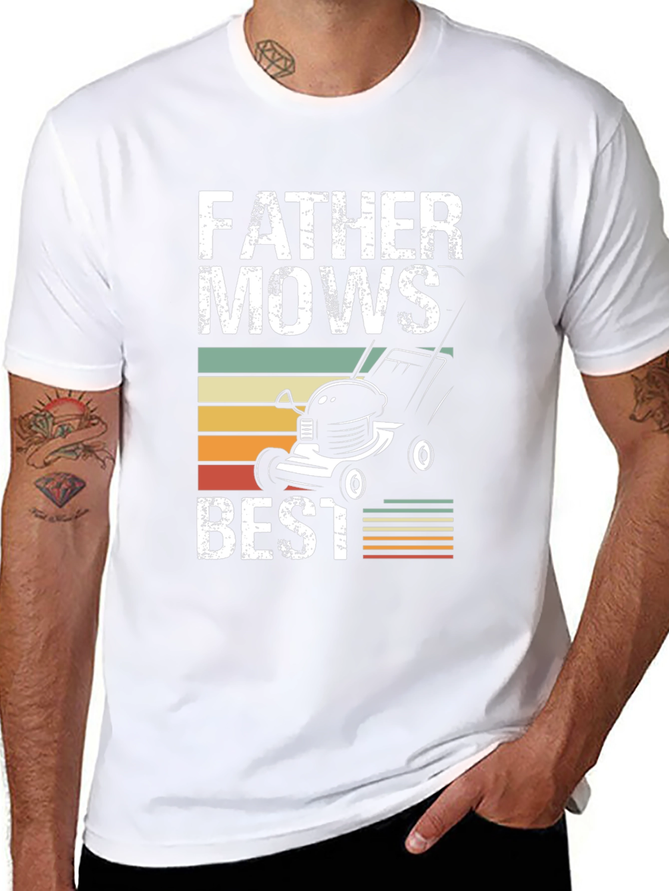 Father Mows Best T-Shirt - Dad Lawn Care Tee