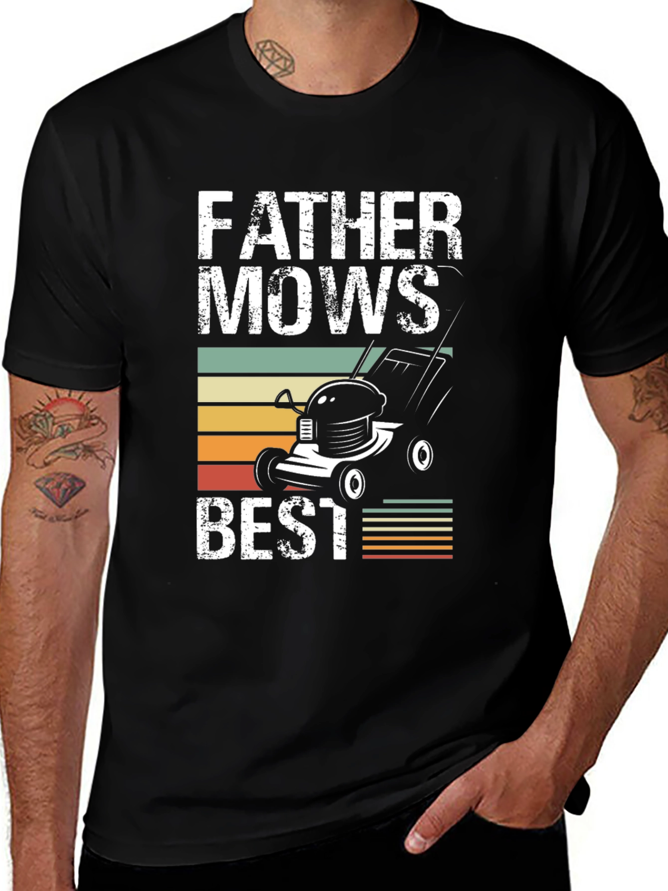 Father Mows Best T-Shirt - Dad Lawn Care Tee