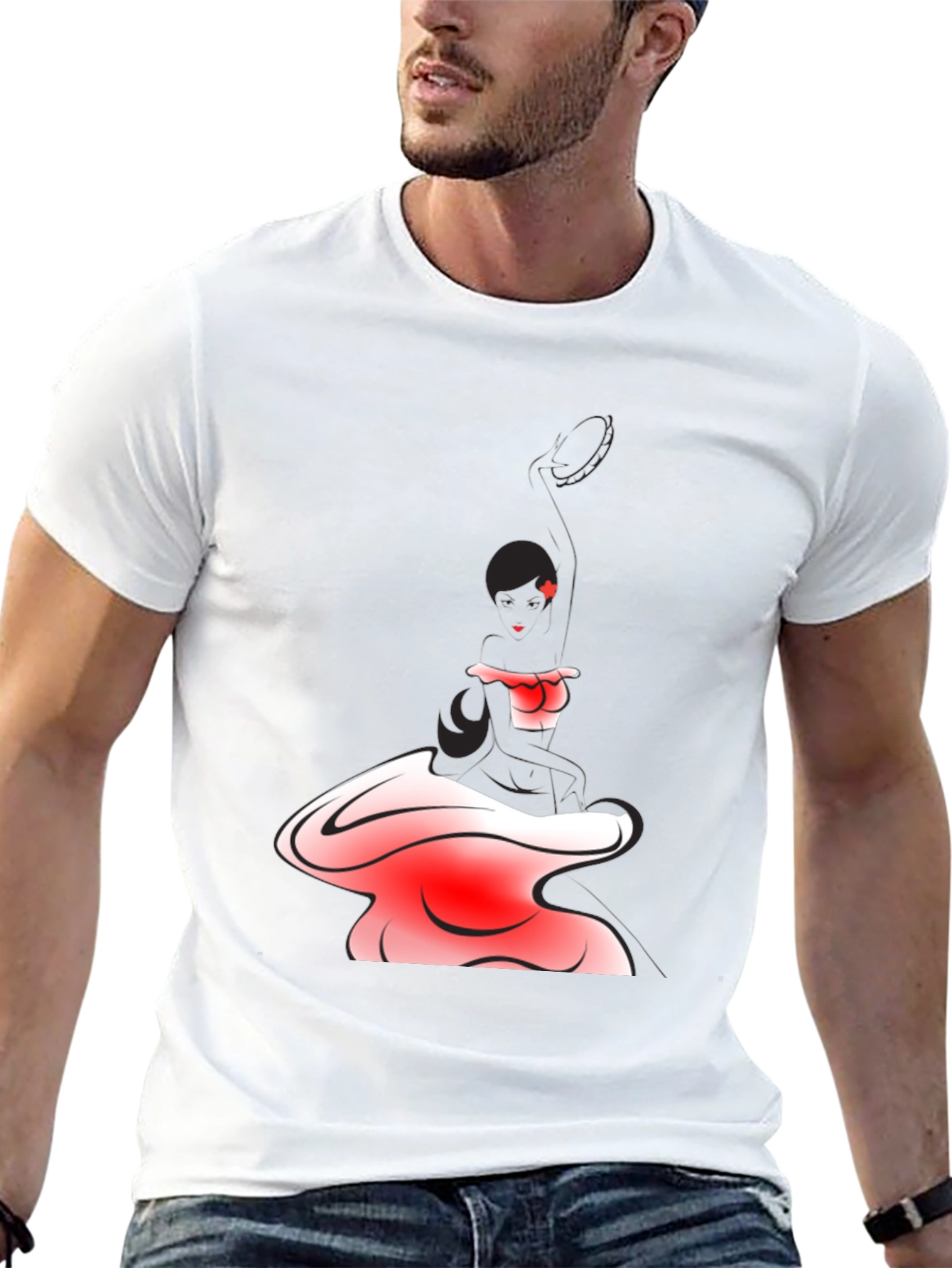Black T-Shirt with Abstract Maid Graphic