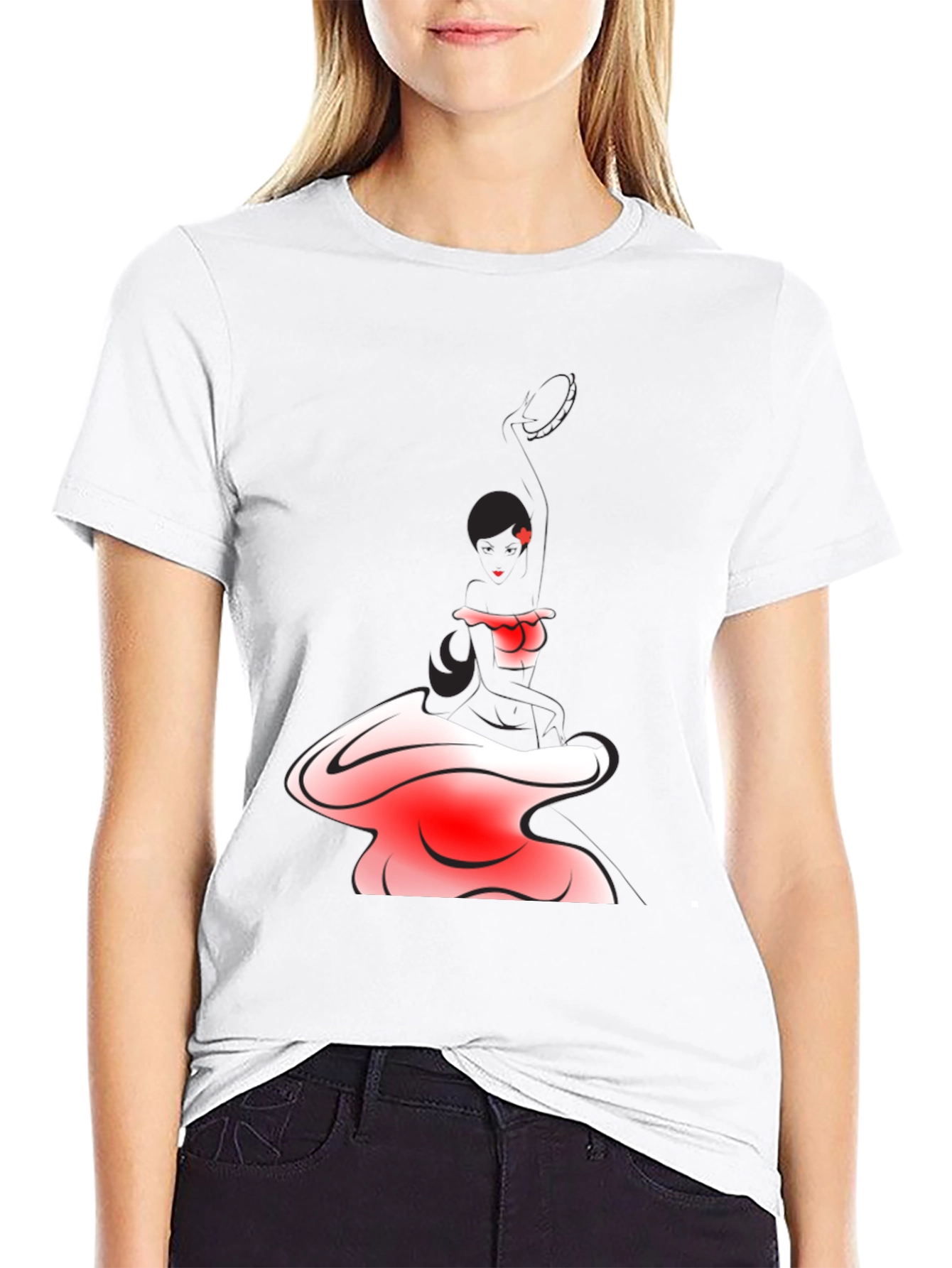 Black T-Shirt with Abstract Maid Graphic