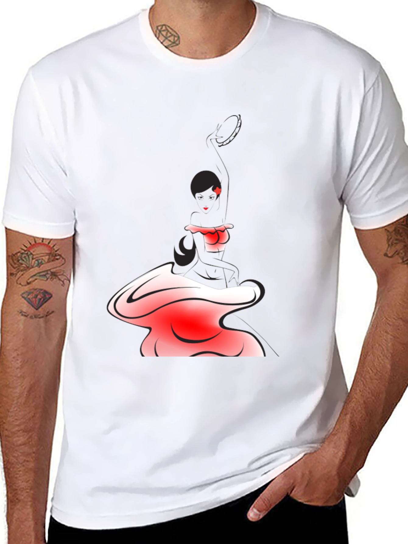 Black T-Shirt with Abstract Maid Graphic