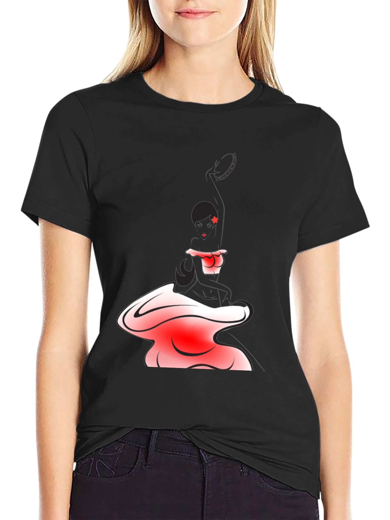 Black T-Shirt with Abstract Maid Graphic
