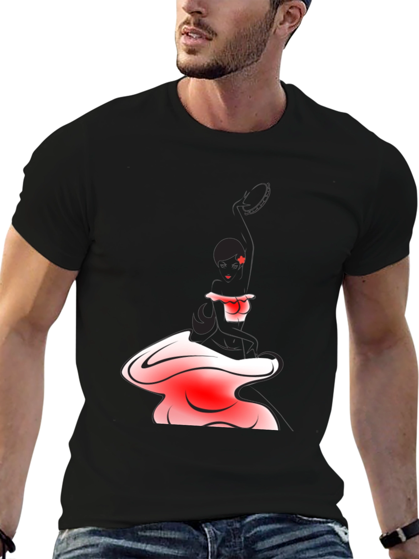 Black T-Shirt with Abstract Maid Graphic