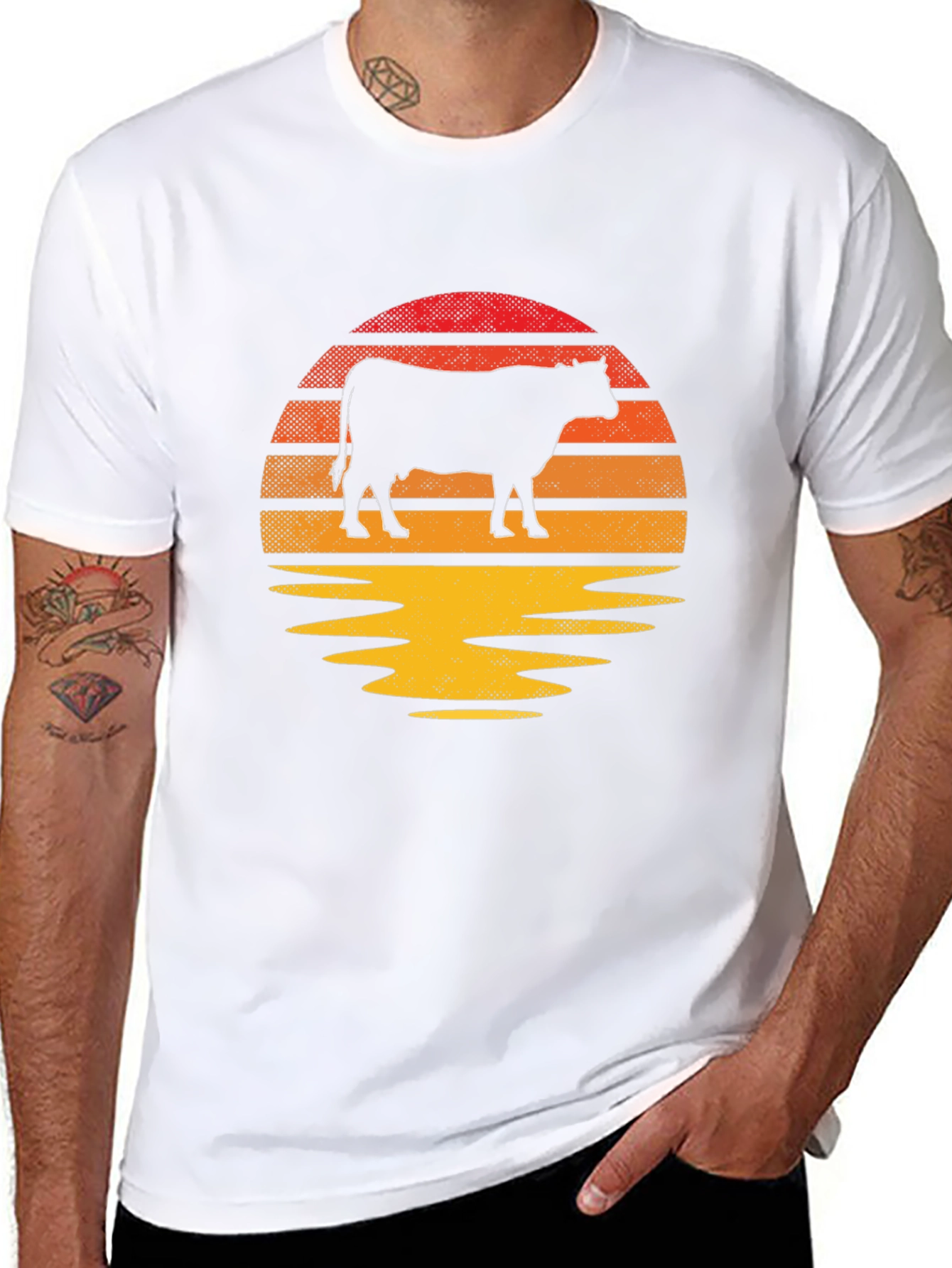 Retro Cow Sunset Graphic T-Shirt