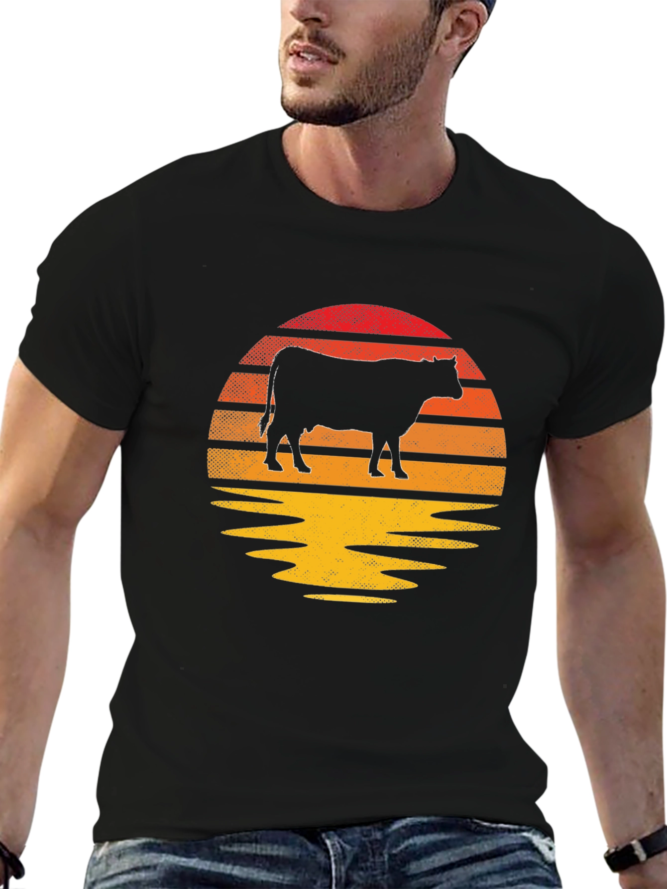 Retro Cow Sunset Graphic T-Shirt