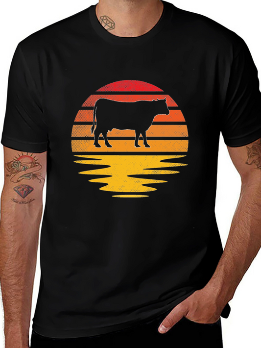 Retro Cow Sunset Graphic T-Shirt