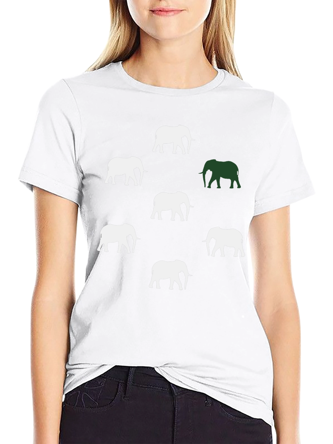 Elephant Pattern Graphic Tee - Black