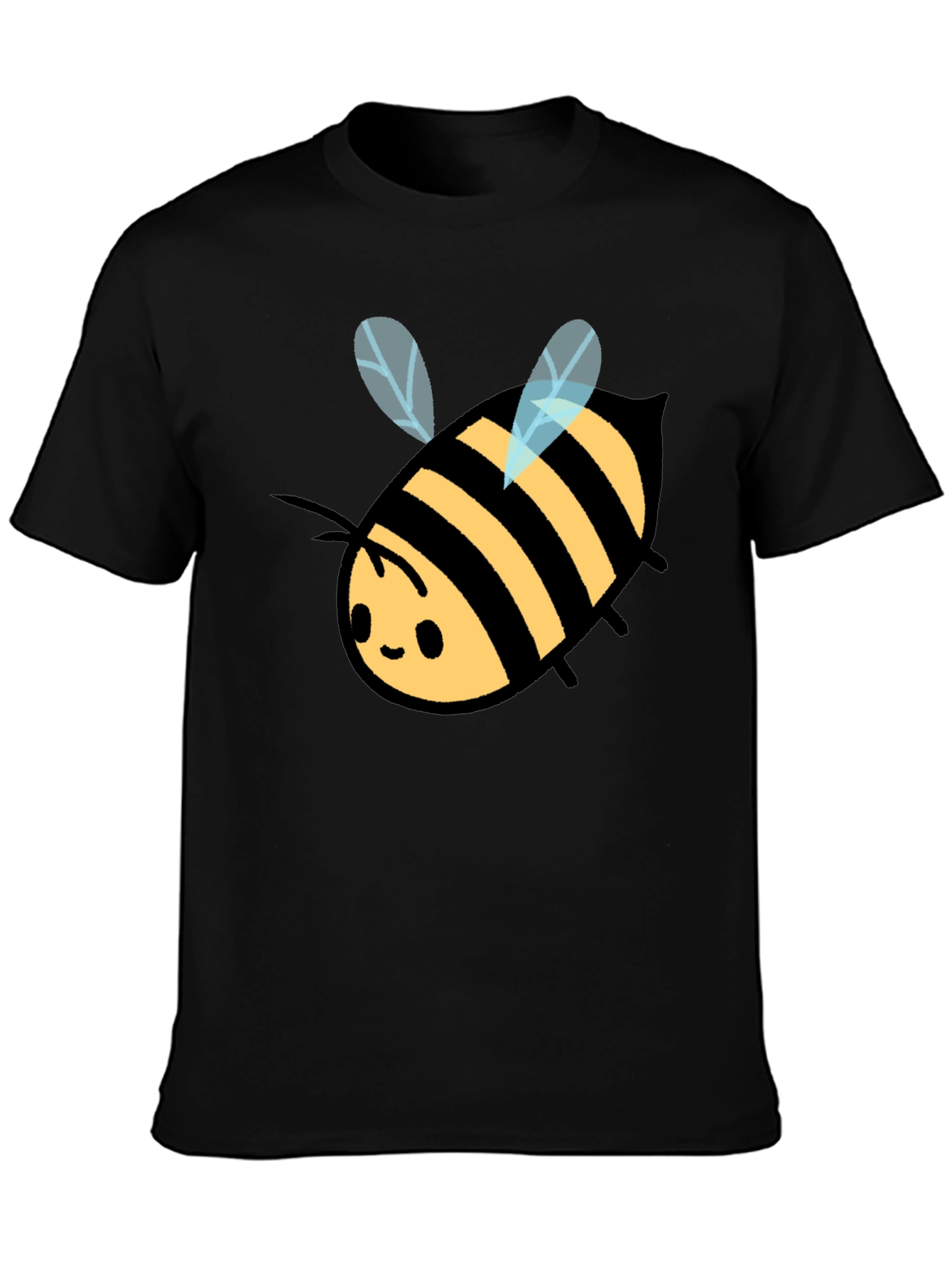 Cute Bee Graphic Tee - Black Cotton T-Shirt