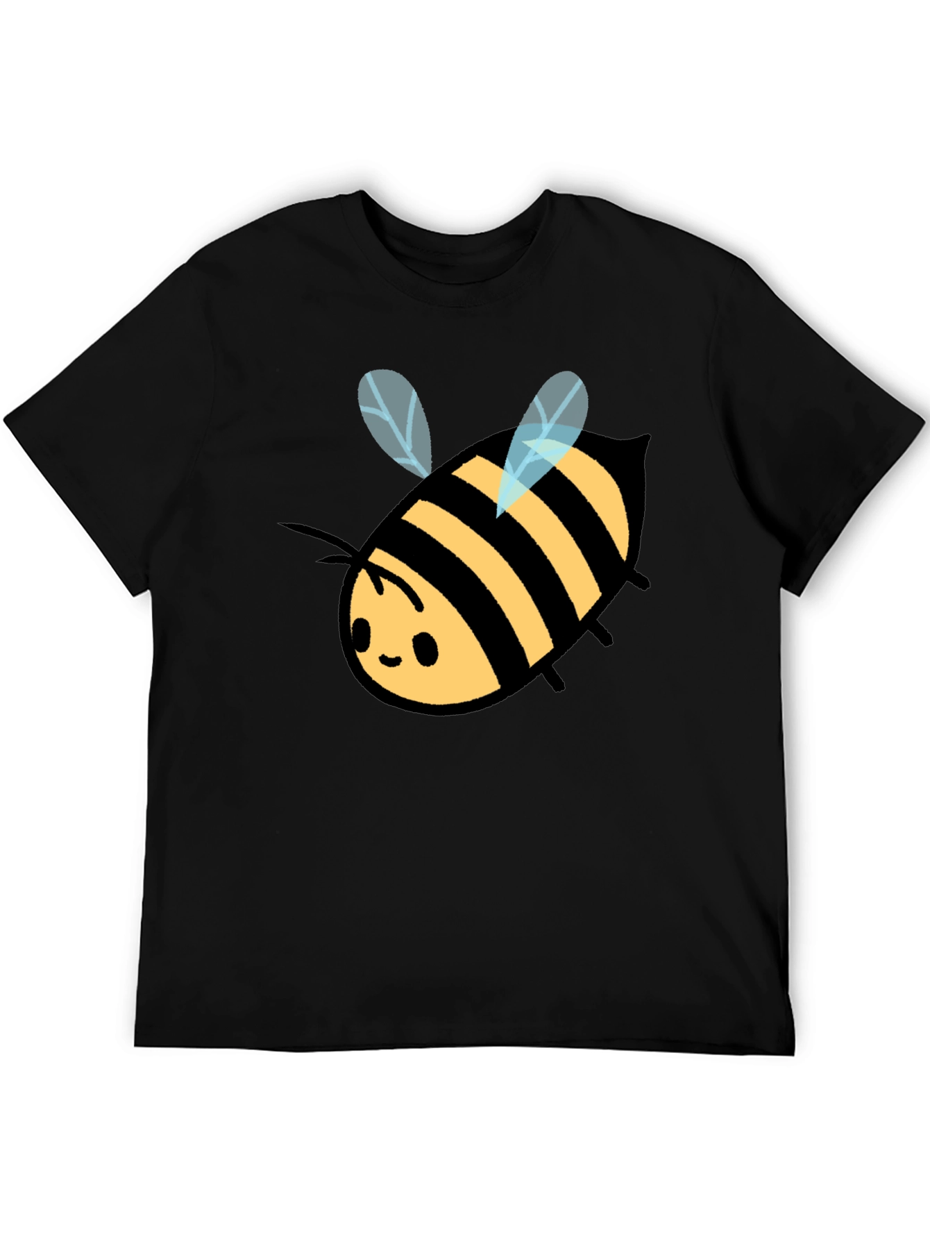 Cute Bee Graphic Tee - Black Cotton T-Shirt