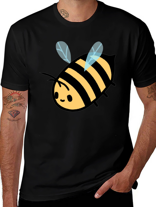Cute Bee Graphic Tee - Black Cotton T-Shirt