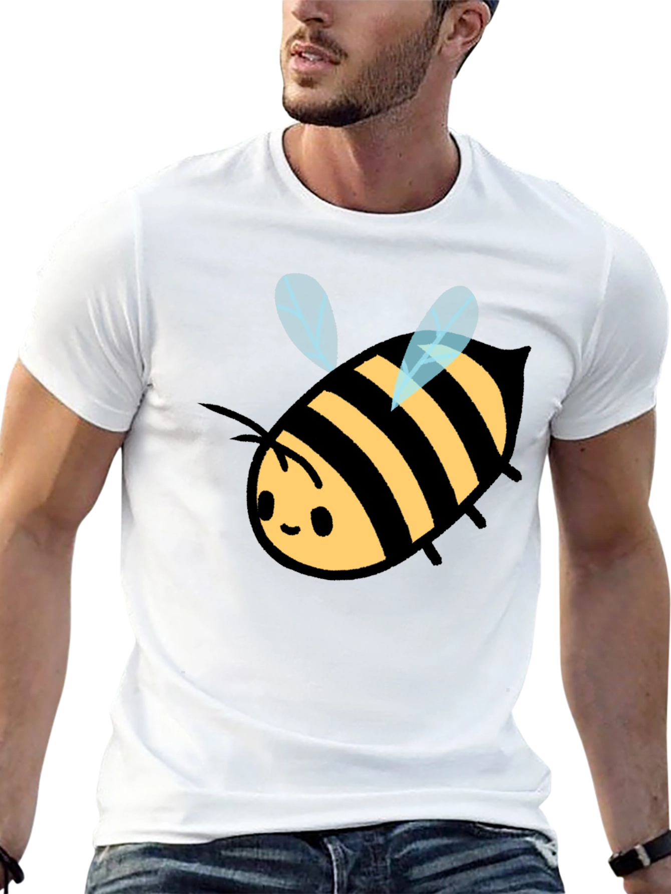Cute Bee Graphic Tee - Black Cotton T-Shirt