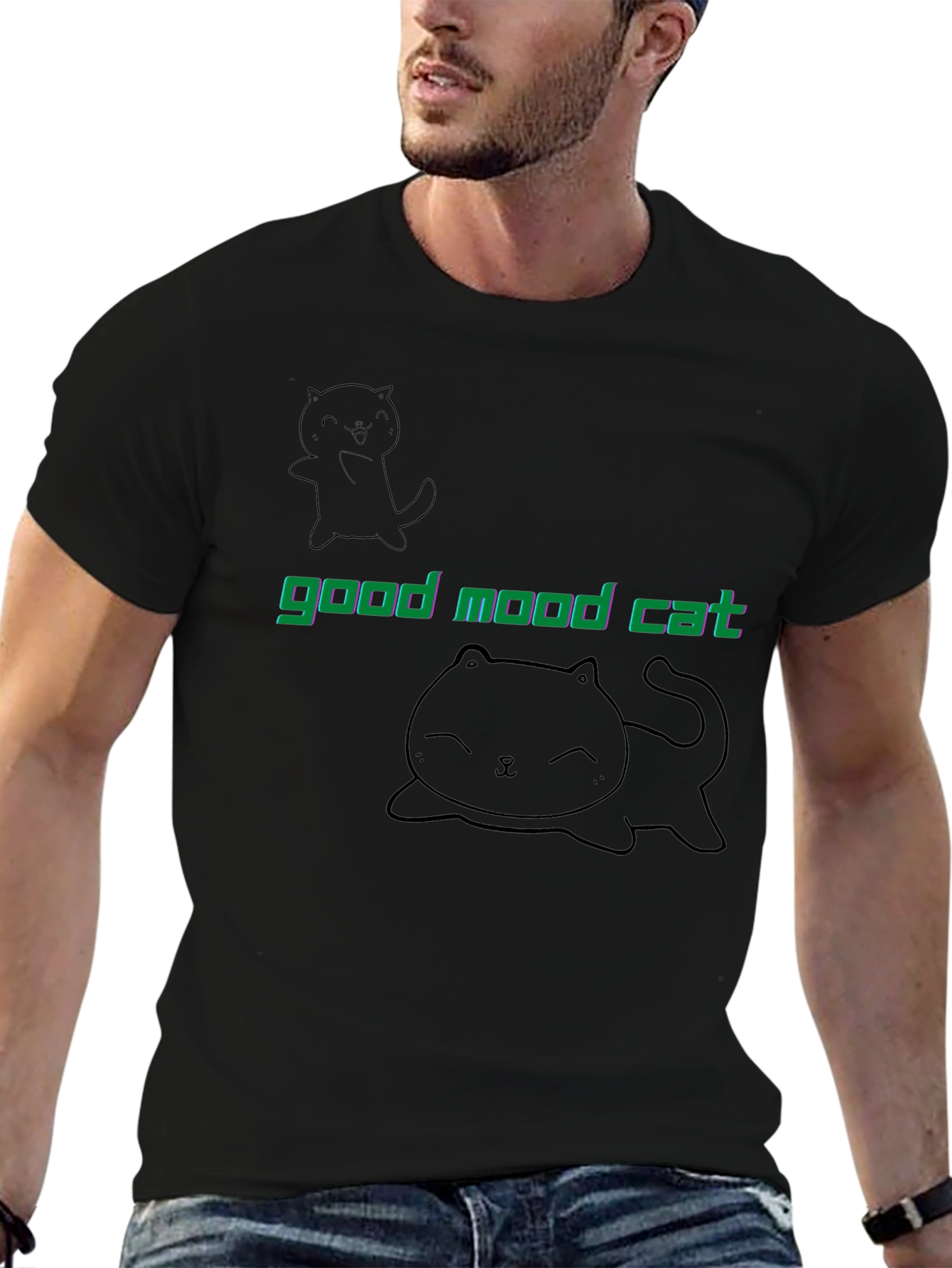 Good Mood Cat Black T-Shirt
