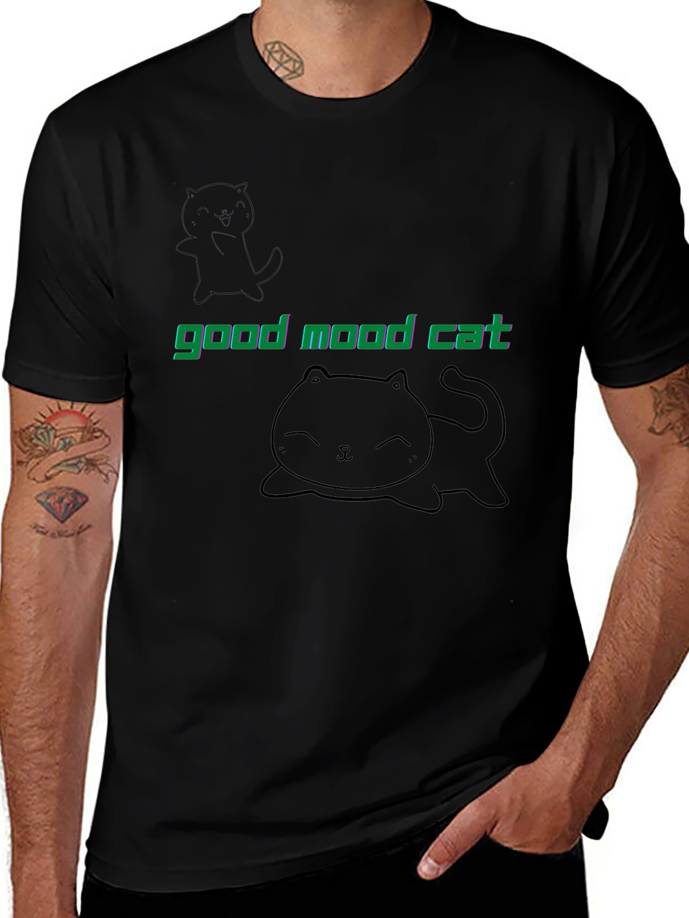 Good Mood Cat Black T-Shirt