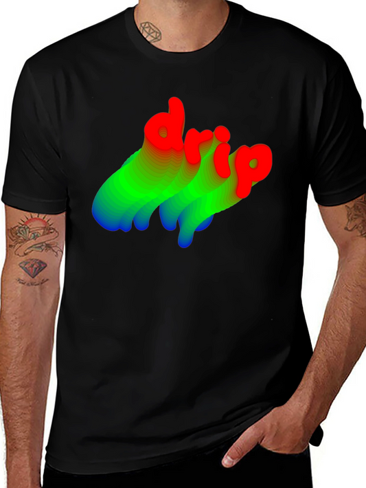 Stylish Drip Graphic Tee - Black Cotton Blend