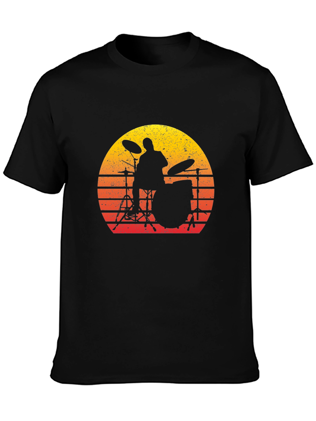 Drummer Sunset Graphic Tee - Black Cotton T-Shirt