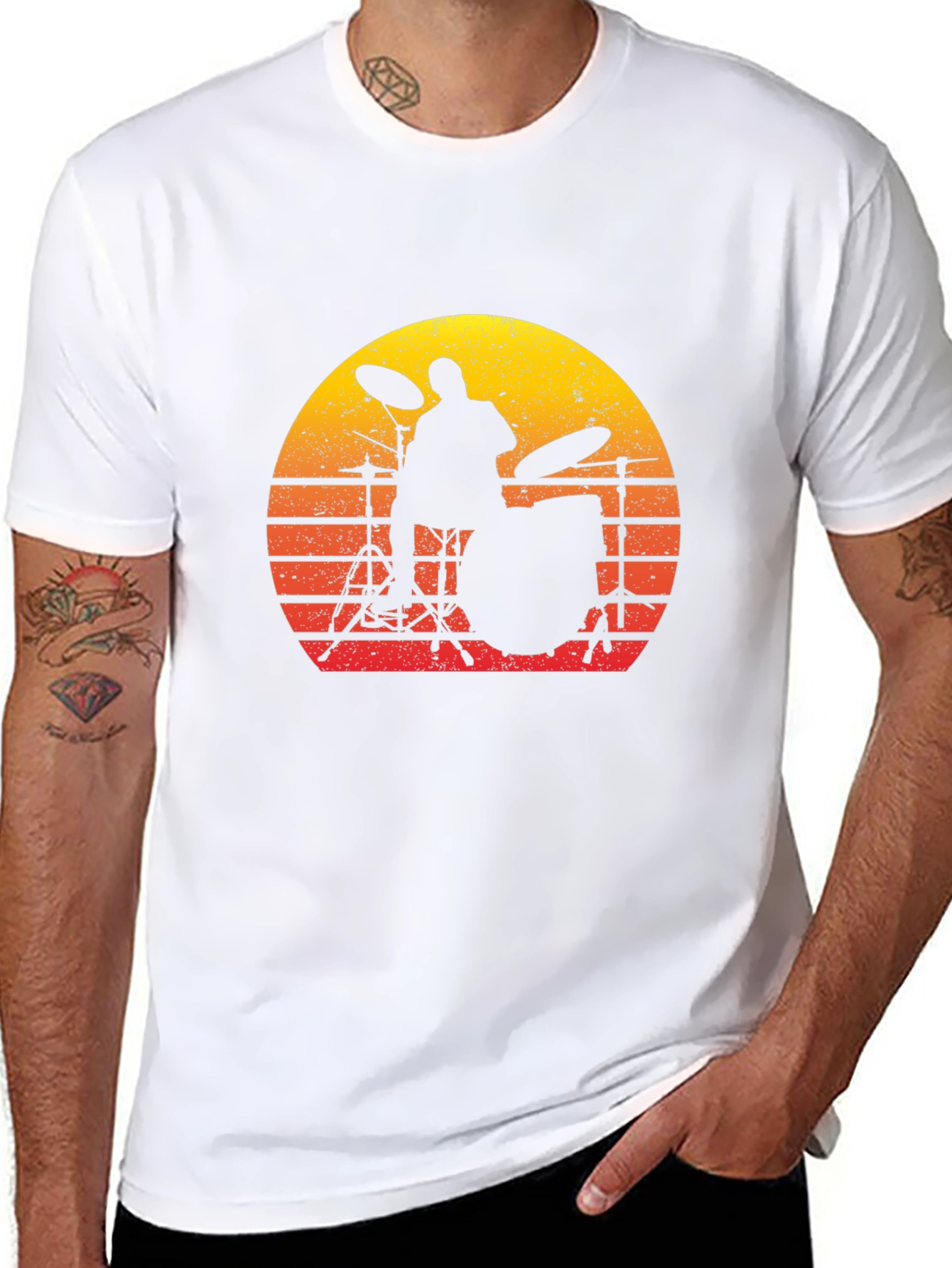 Drummer Sunset Graphic Tee - Black Cotton T-Shirt