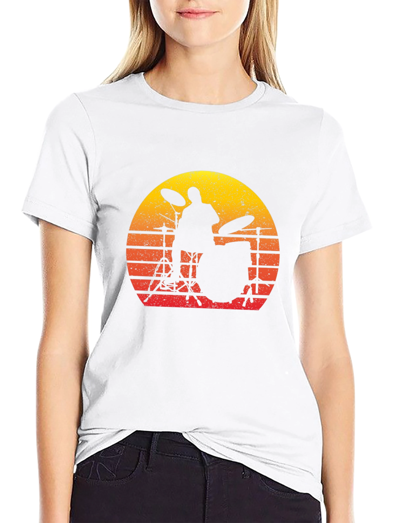 Drummer Sunset Graphic Tee - Black Cotton T-Shirt