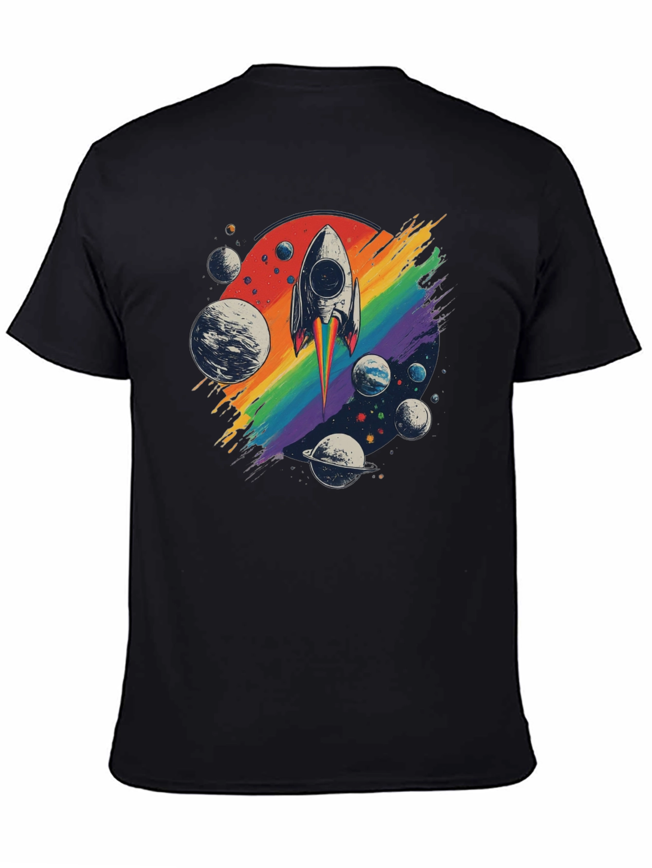 Retro Rocket Rainbow Planets Graphic Tee